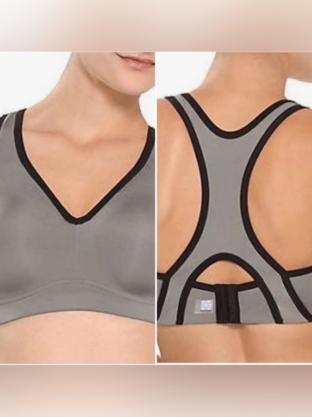 NATORI Power Yogi High Impact Gray Racerback Sports Bra with Black Trim 34C